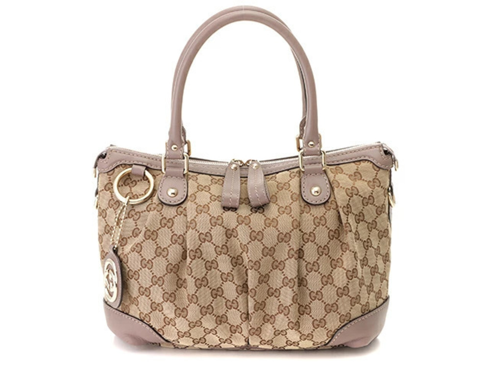 Gucci Sukey Tote Bag Shoulder GG Canvas Leather Beige Cream